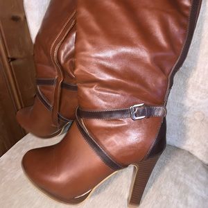 Wide calf knee high brown boots
